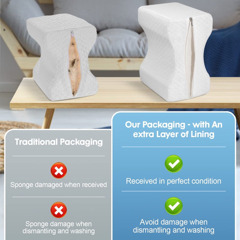 LESUMI Memory Foam Knee Pillow  Sleeping Leg Pillow  for Side Sleepers & Pregnant Women - for Spinal Alignment  Relief Sciatica  Knee  Back  Leg & Hip Pain  with Washable Cover & Travel Bag  White - Image 3